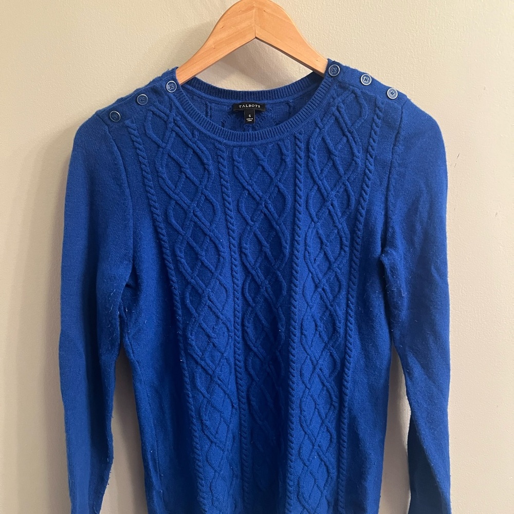 Talbots Royal Blue Crew Neck Sweater with Cable Knit Design
